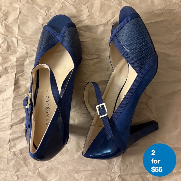 Karen Scott blue open toe strap heels size 8.5 - Picture 1 of 8